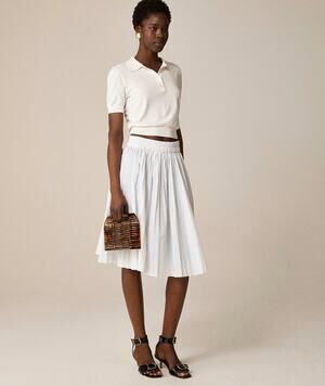 J.Crew Smocked-Waist Pleated Skirt SZ S White Pull On Knee Length A-Line Stretch